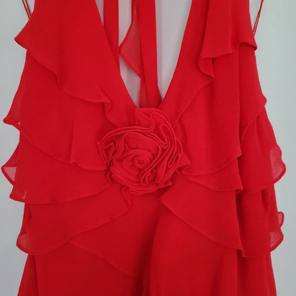 NWOT Cache silk ruffled dress with rosette size 4 - Picture 2 of 6